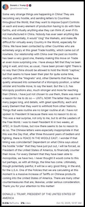 Trump Truth Social gönderisi